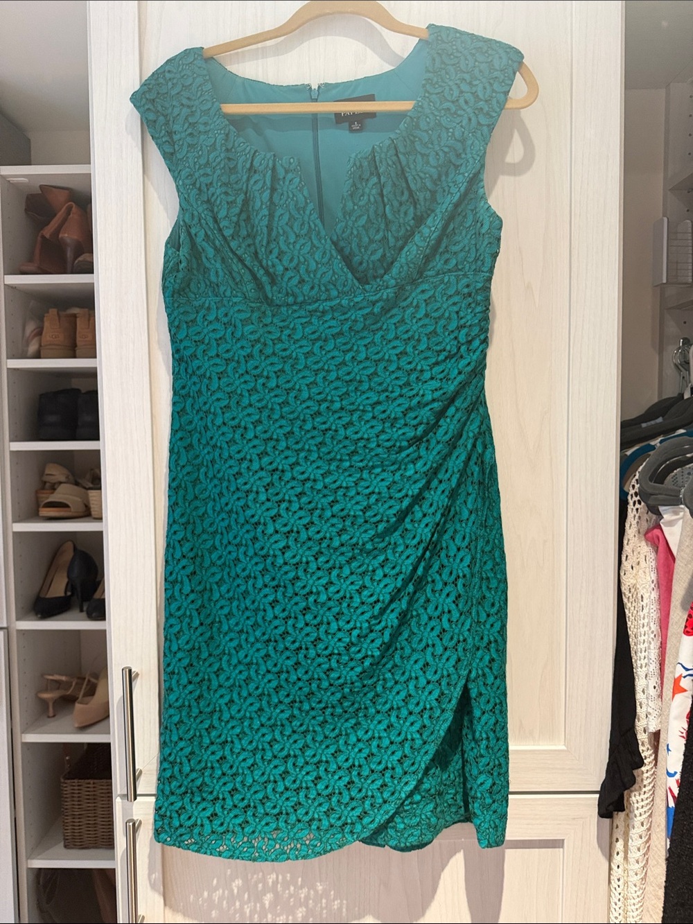 Adrianna Papell Teal Lace Wrap-Front Midi Dress